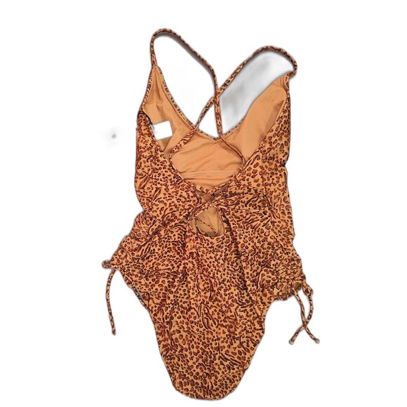 Women's Shade and Shore Side Tie Plunge One Piece Swimsuit Animal Print Large - Picture 4 of 6